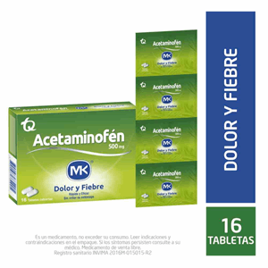 Acetaminofen Mk 500 Mg Caja X 16 Tabletas Recubiertas En Foil - Mk