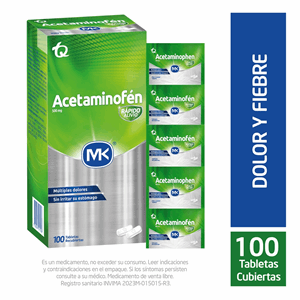 Acetaminofen Mk 500 Mg Caja X 100 Tabletas Recubiertas En Foil - Mk