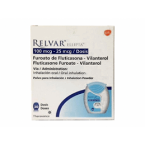 Relvar Ellipta 100 Mcg/25 Mcg/dosis Inhalador X 30 Dosis Polvo P/inhal Oral (19 - Relvar  Ellipta