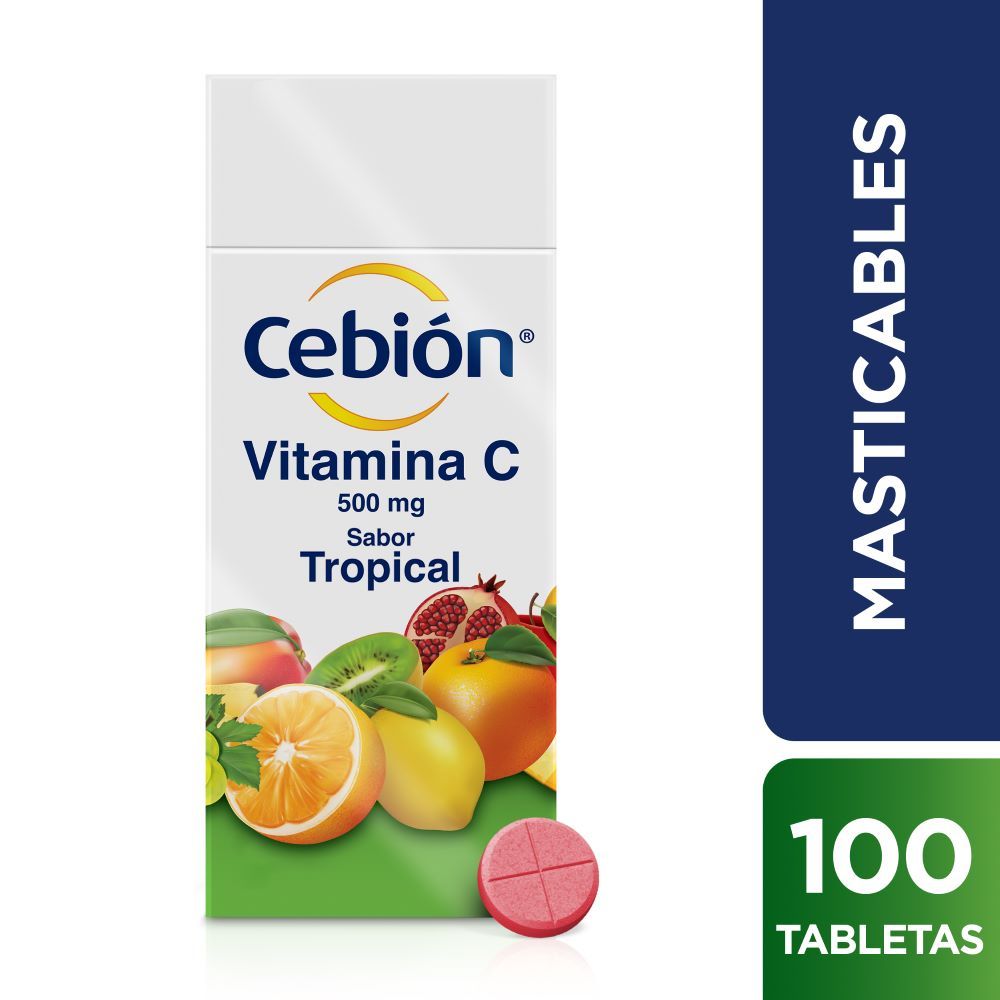 Vitamina C Masticable Cebion Sabor Tropical X 100 Tabletas - Cebion