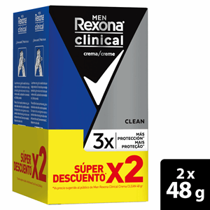 Desodorante Rexona Men Clinical Clean Crema 2 X 48 Gr (super Dsto) - Rexona