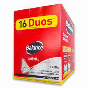 Desodorante Balance Normal Xtreme Crema Display X 16 Sobres Duos - Balance