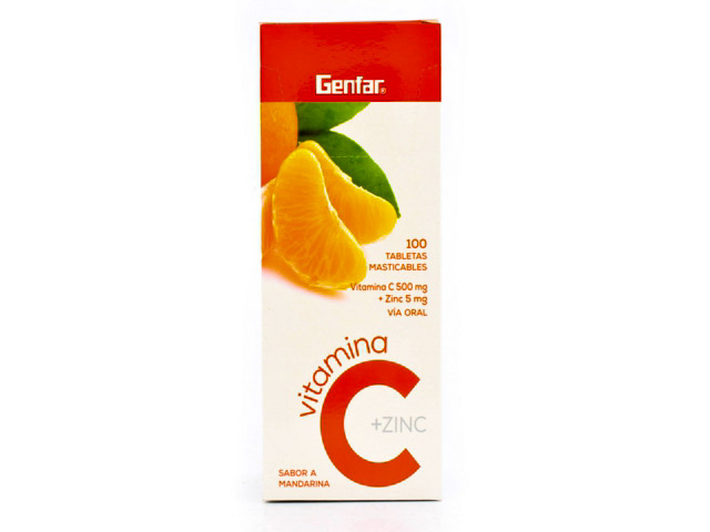 Droguería La Economía Vitamina C Zinc 500 Ui 5 Mg Genfar Mandarina X 100 Tabletas