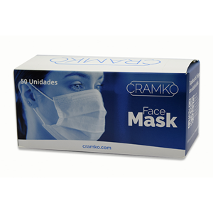 Tapabocas Desechable Azul Cramko 3 Pliegues Caja X 50 Unidades Elastico Con Empaque Individual - Cramko